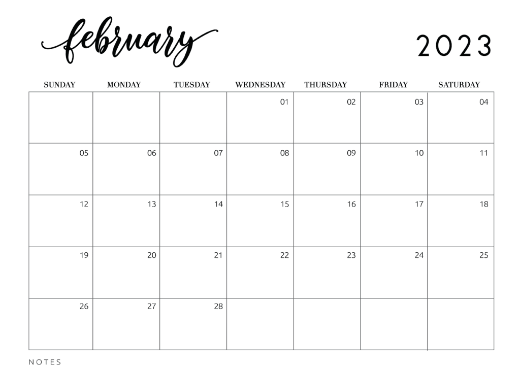 Free Printable February 2023 Calendar A4 Size