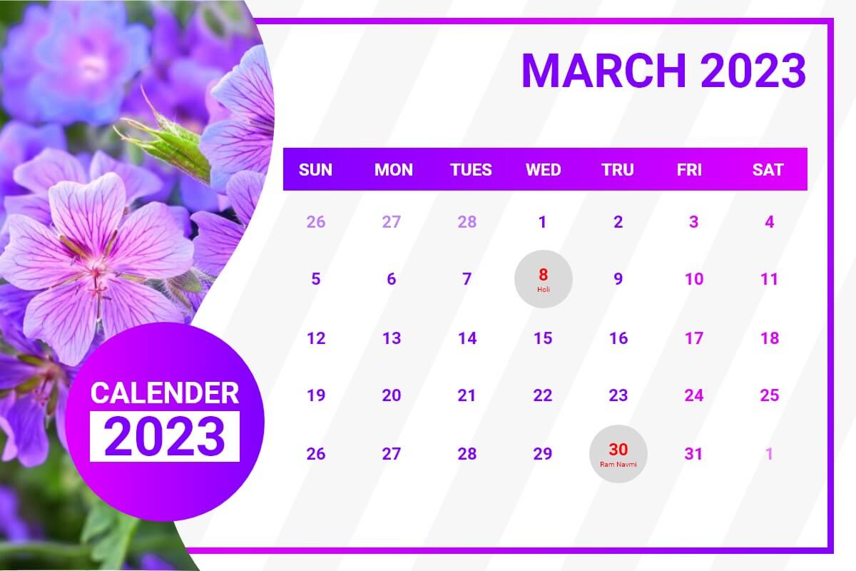 Holidays for Calendar March 2023