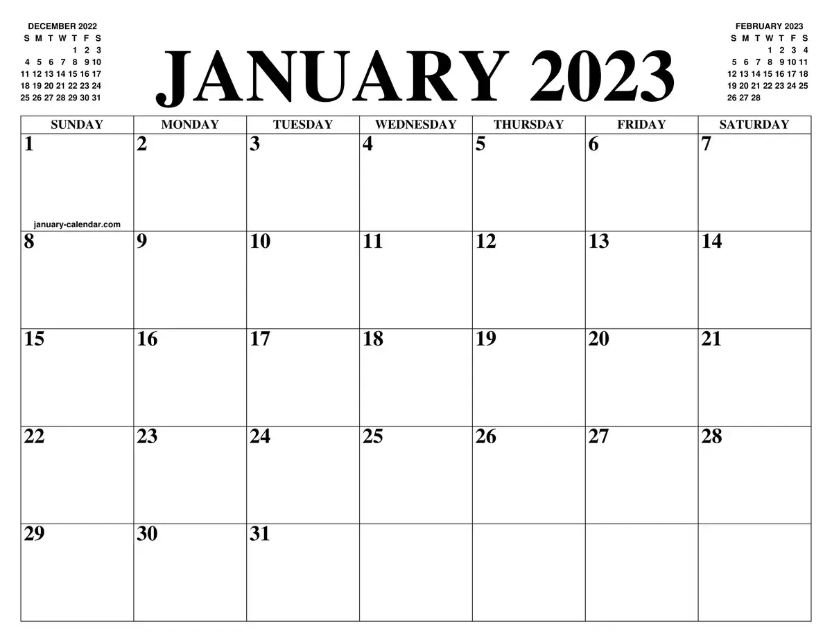 January 2023 Calendar Free Printable