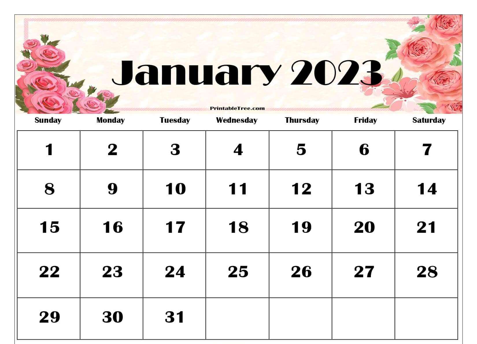 January 2023 Floral Calendar Printable