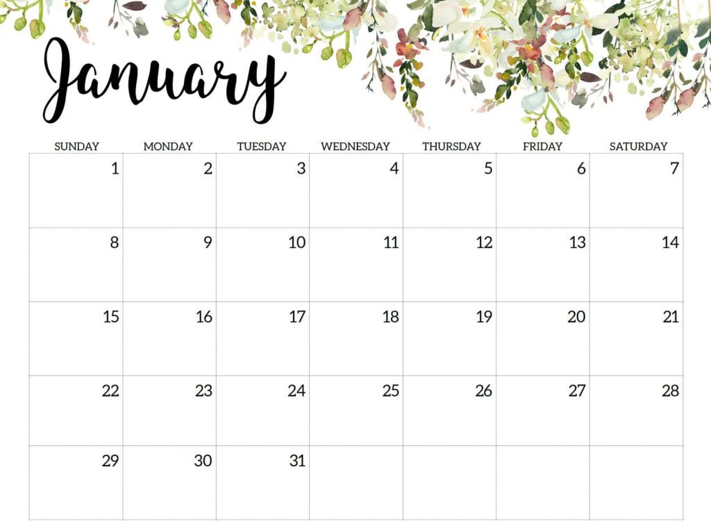 January 2023 Horizontal Floral Calendar