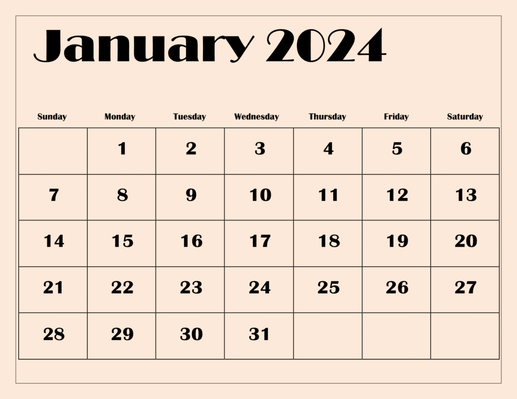 January 2024 Light Pink BG Calendar