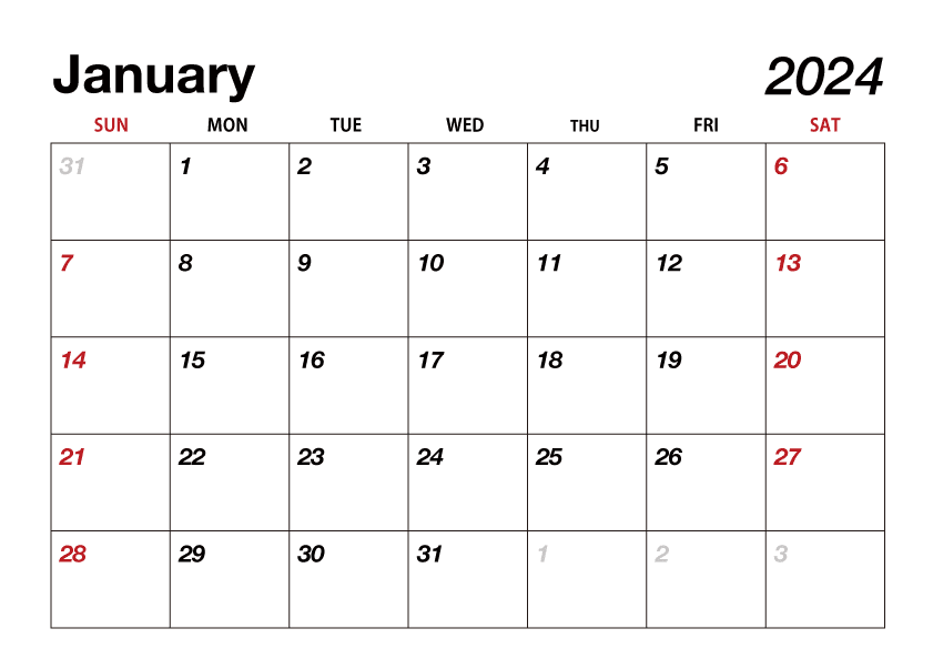 January 2024 calendar Excel