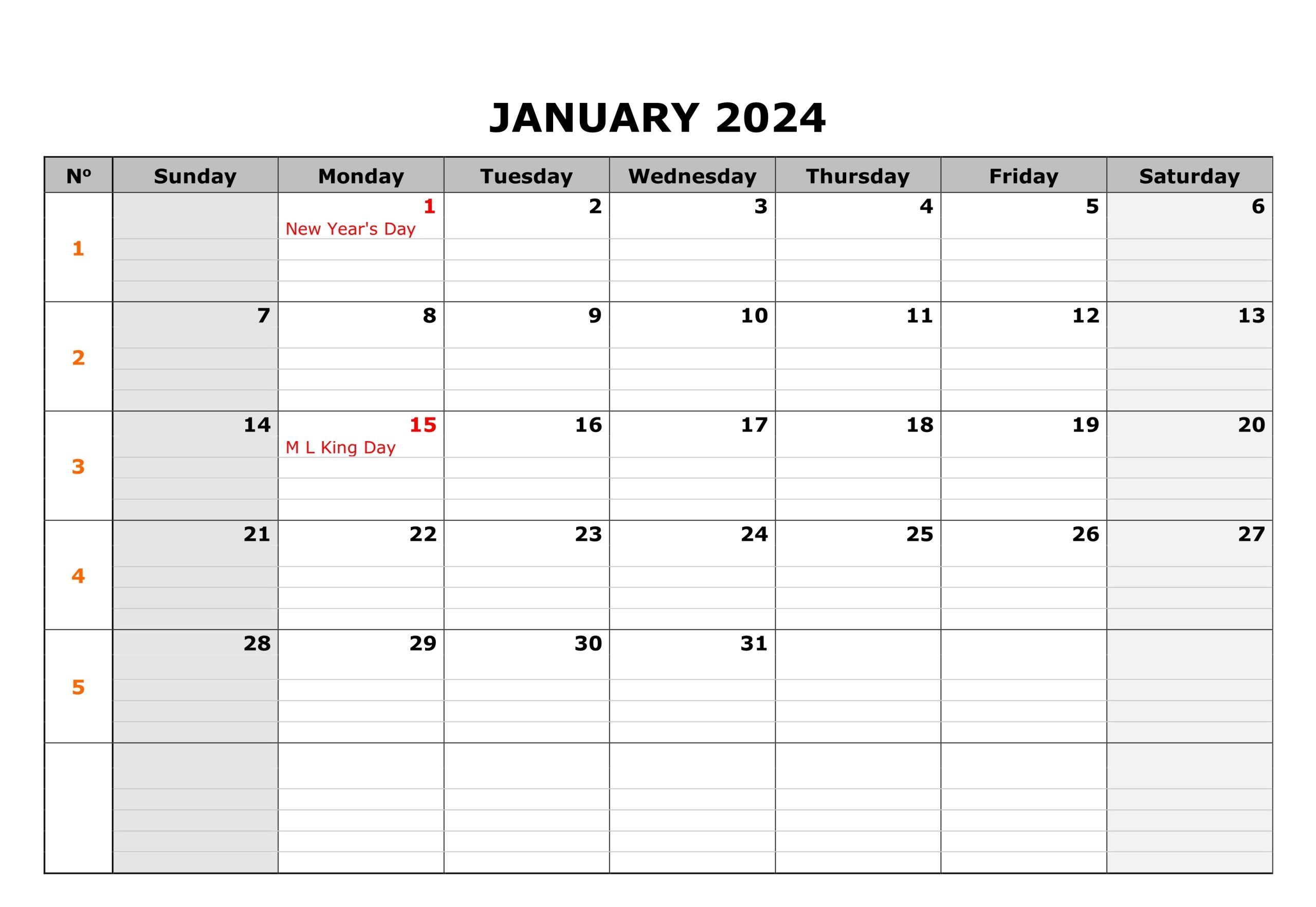 January 2024 calendar PDF