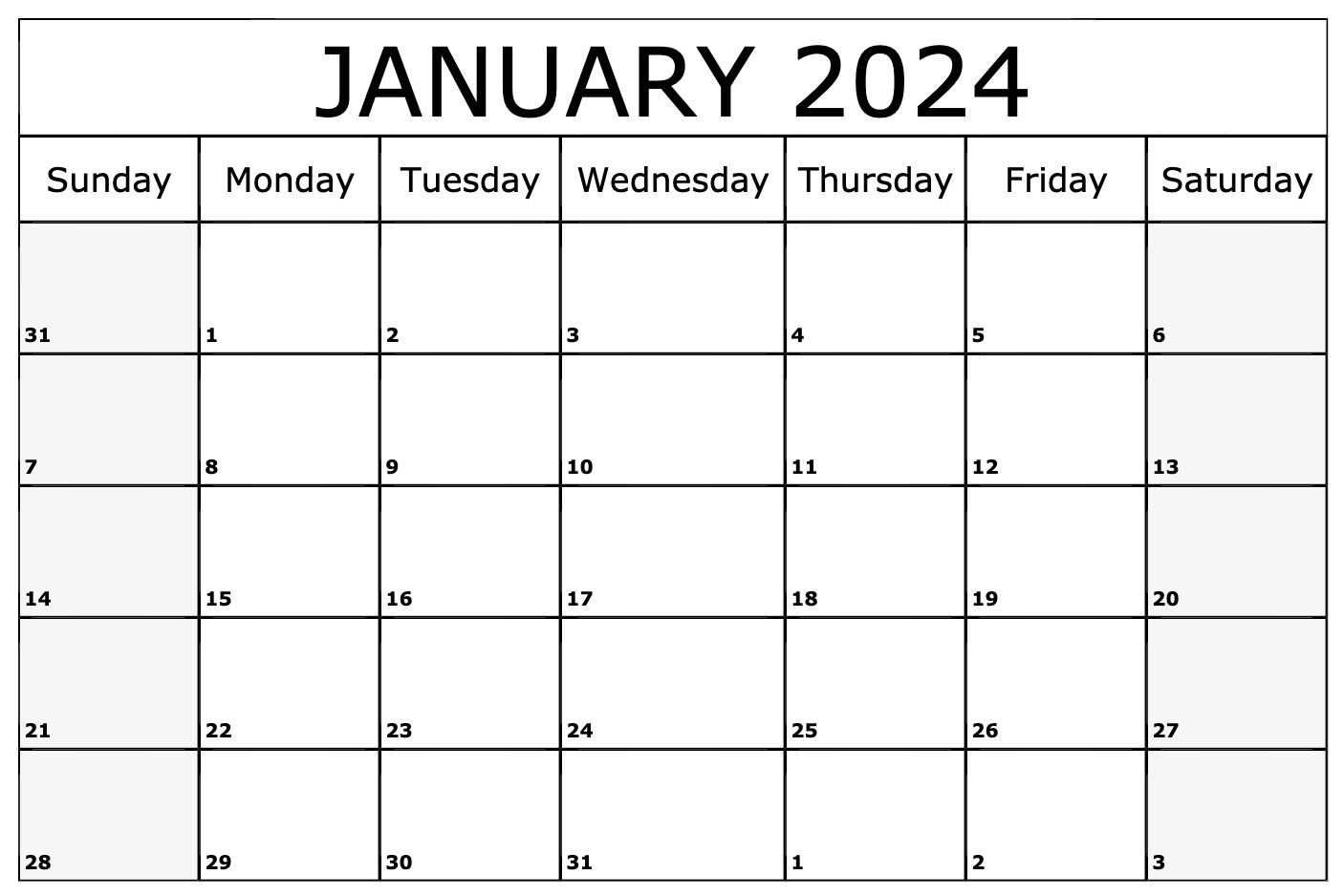 January 2024 calendar Word