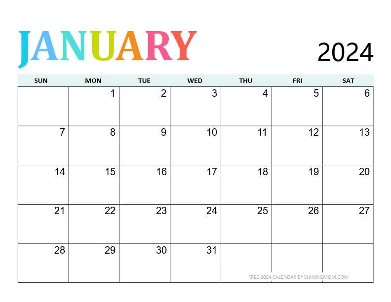 January 2024 calendar printable