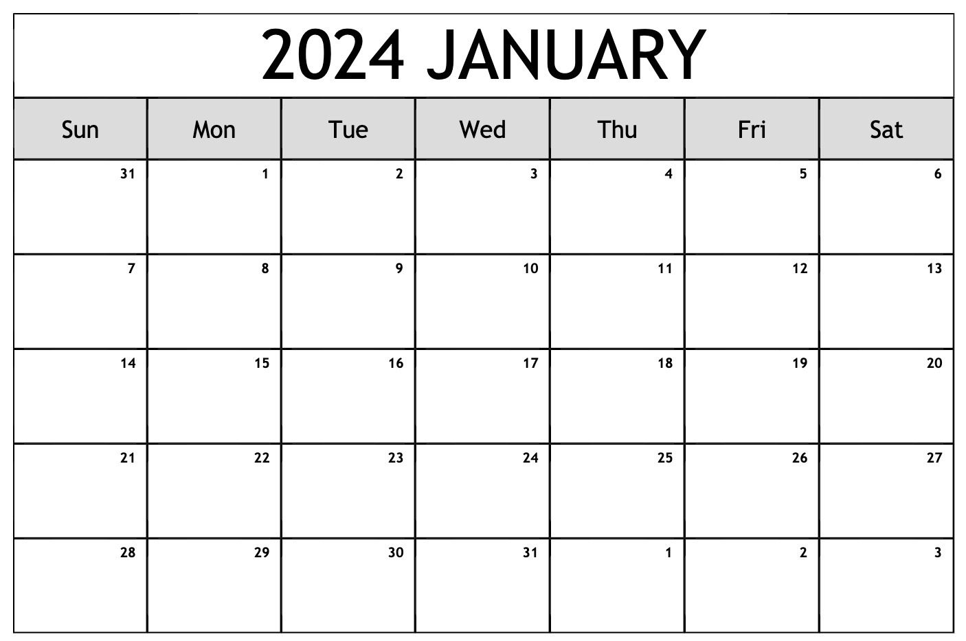 January 2024 printable calendar