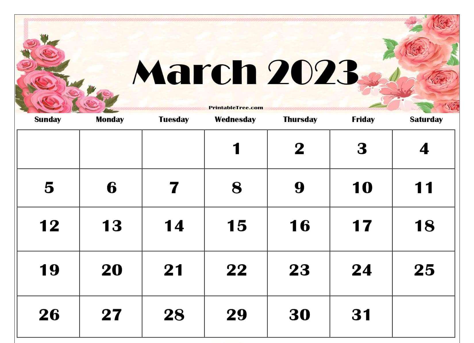 March 2023 Floral Calendar Printable