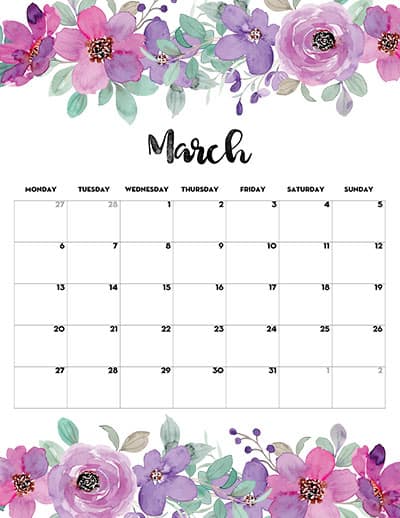 March 2023 Floral Calendar Templates
