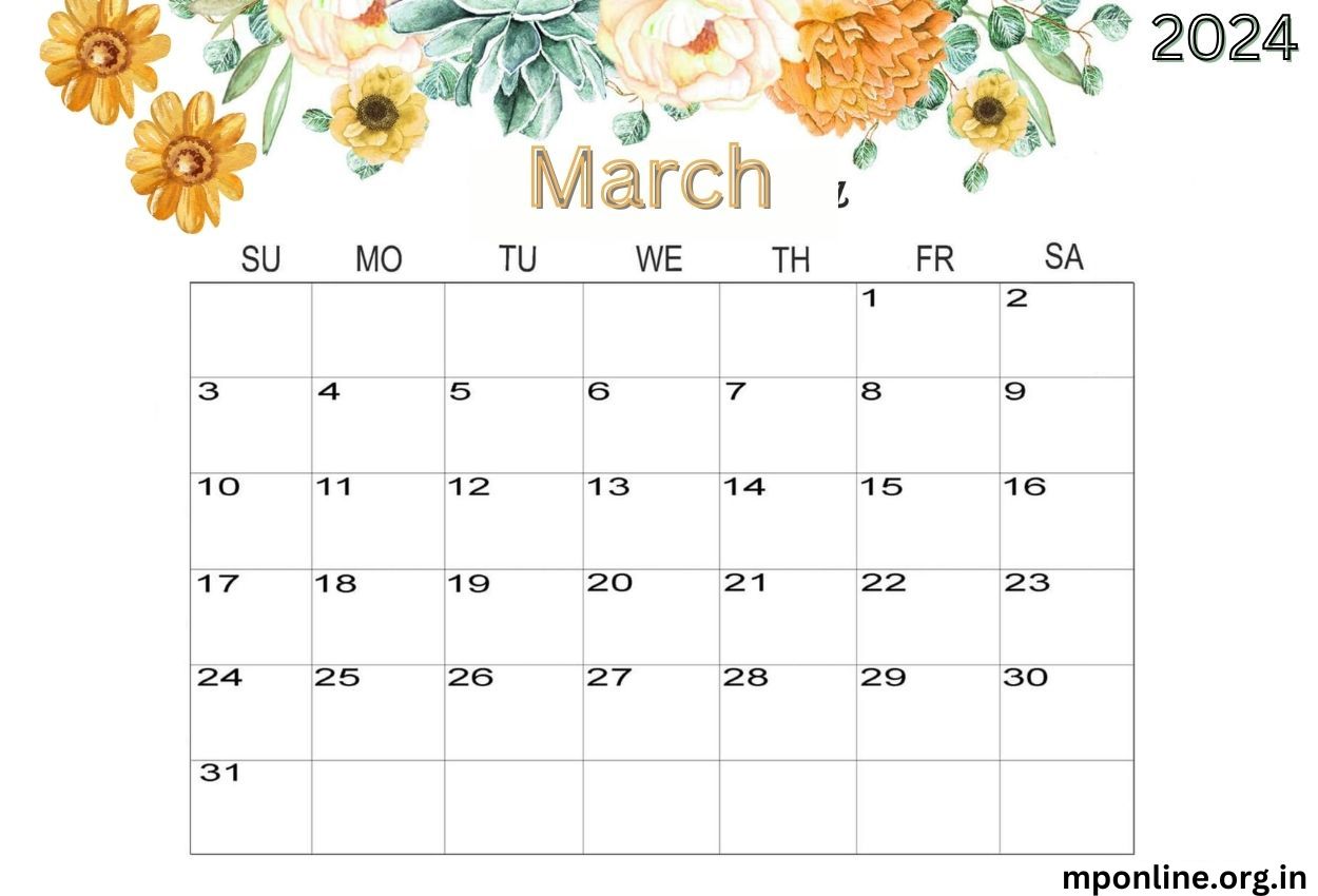 March 2024 Calendar Floral Designs