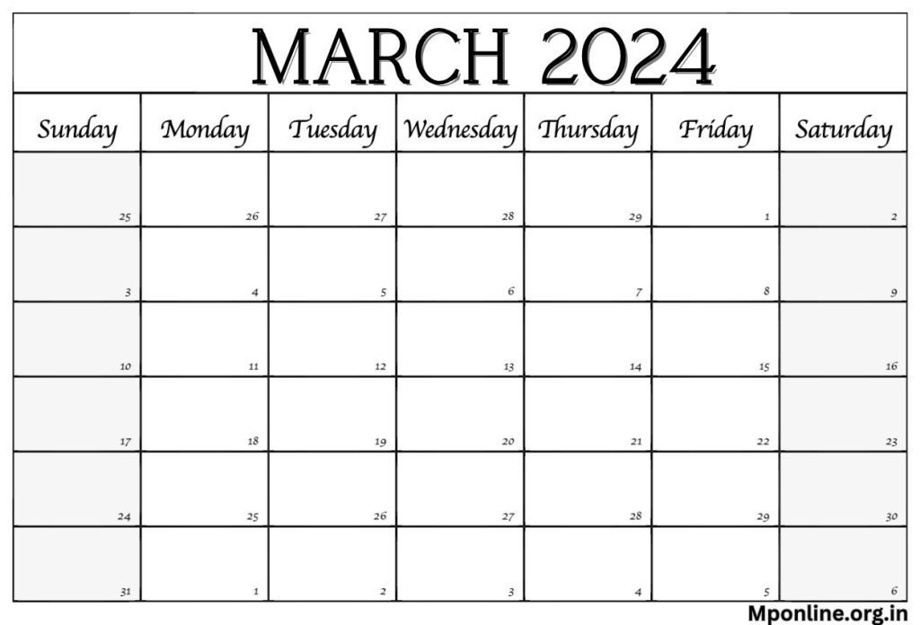 March 2024 Calendar PDF