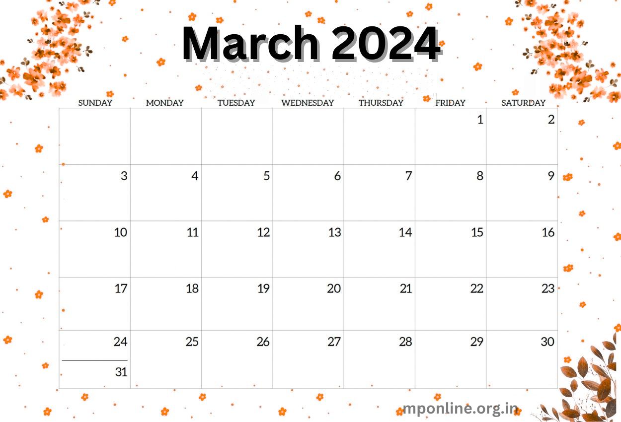 March 2024 Floral Wall Calendar