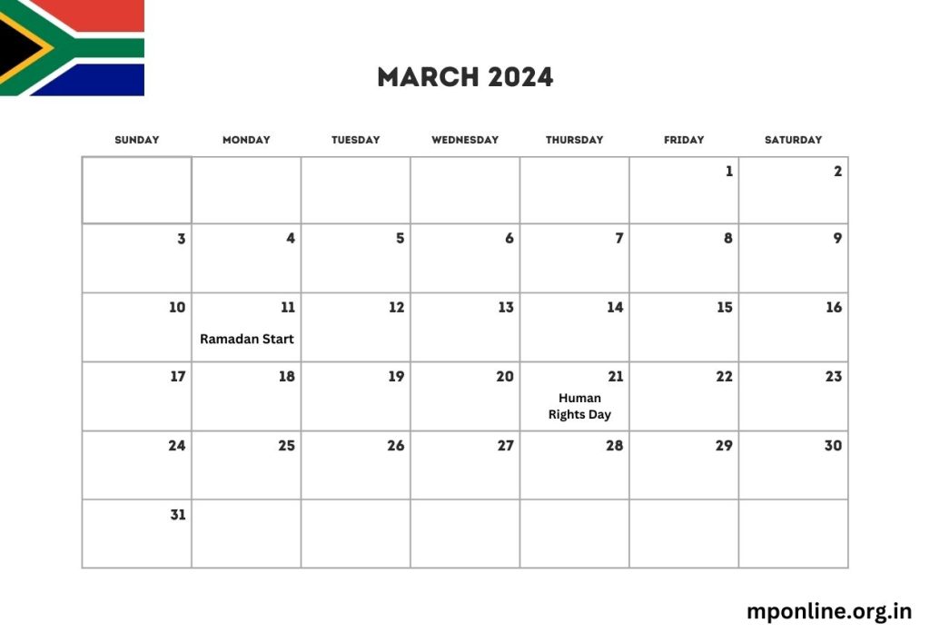 March 2024 South Africa Calendar