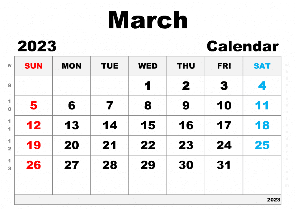March calendar 2023 with Holidays