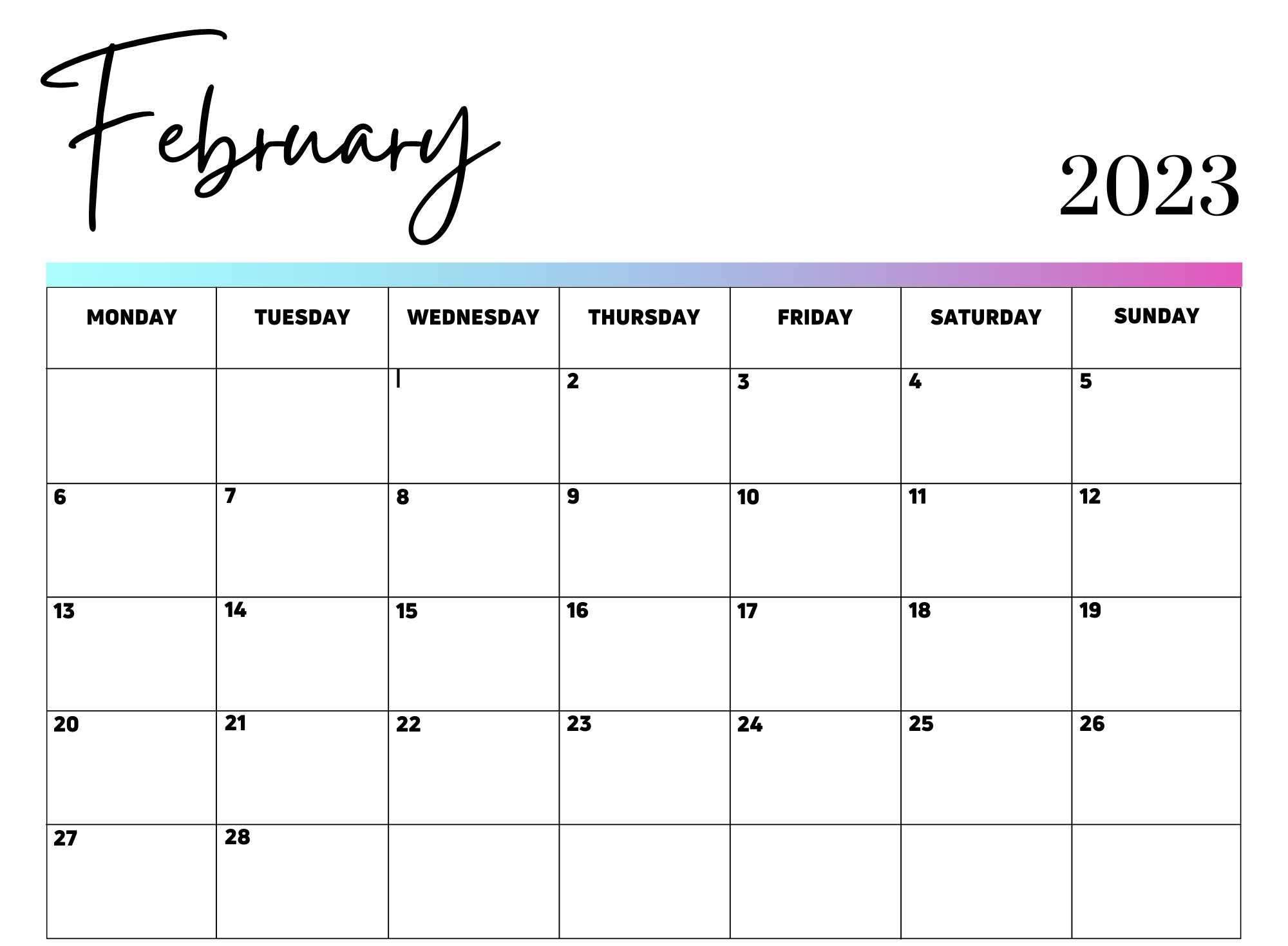 Monday February calendar 2023