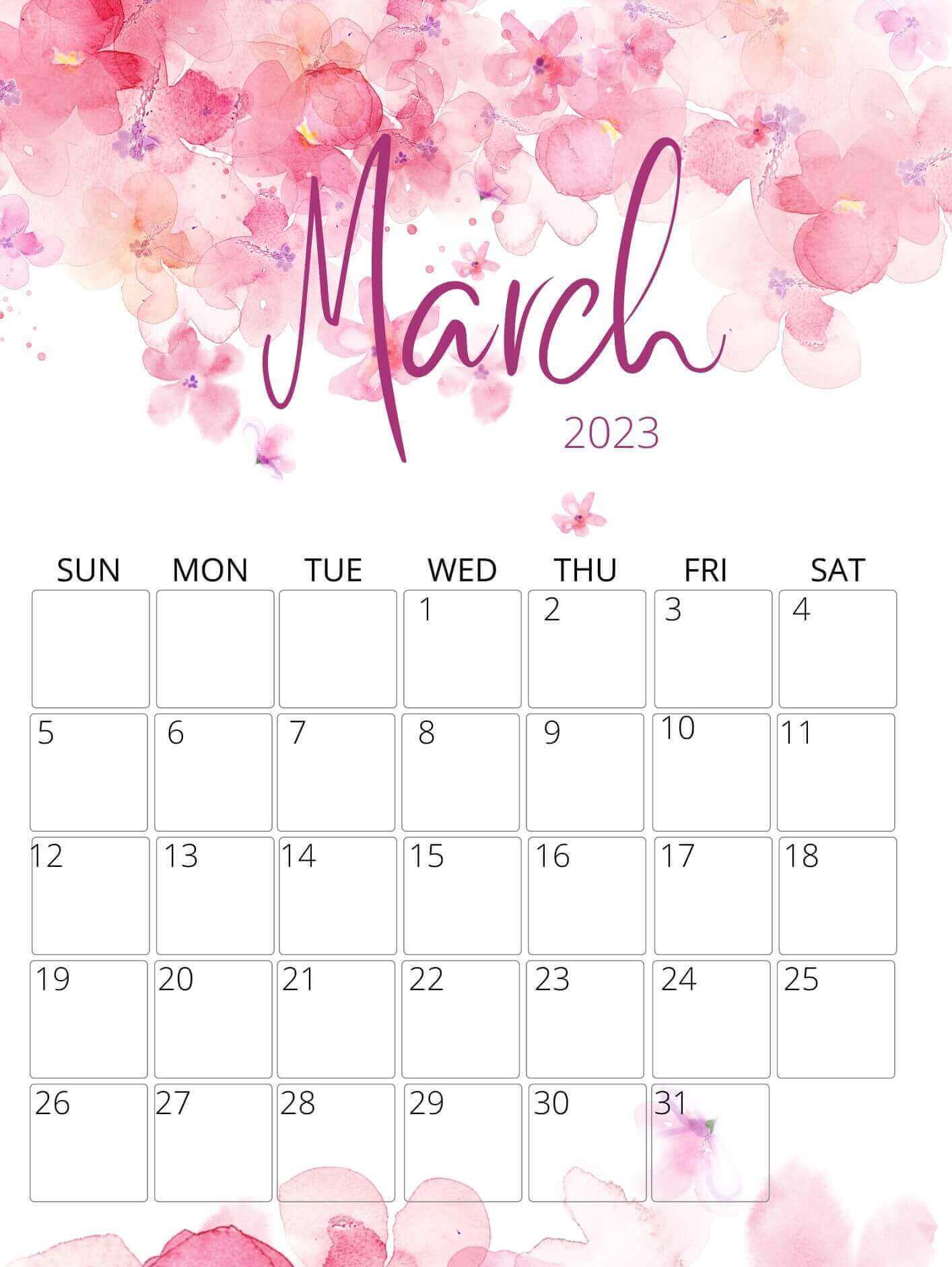 Pastel Color March Calendar 2023