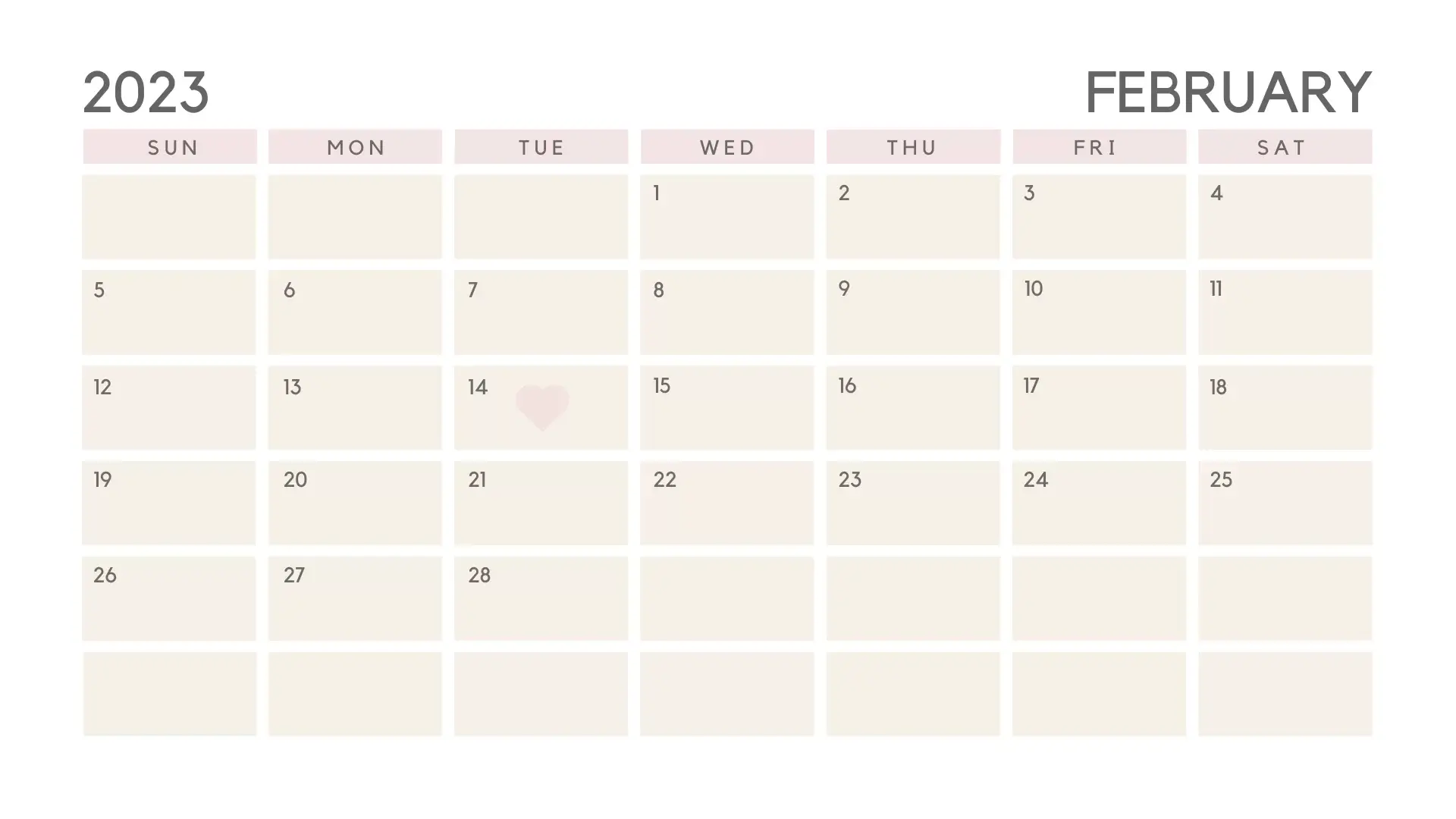 Pink February 2023 Editable Calendar