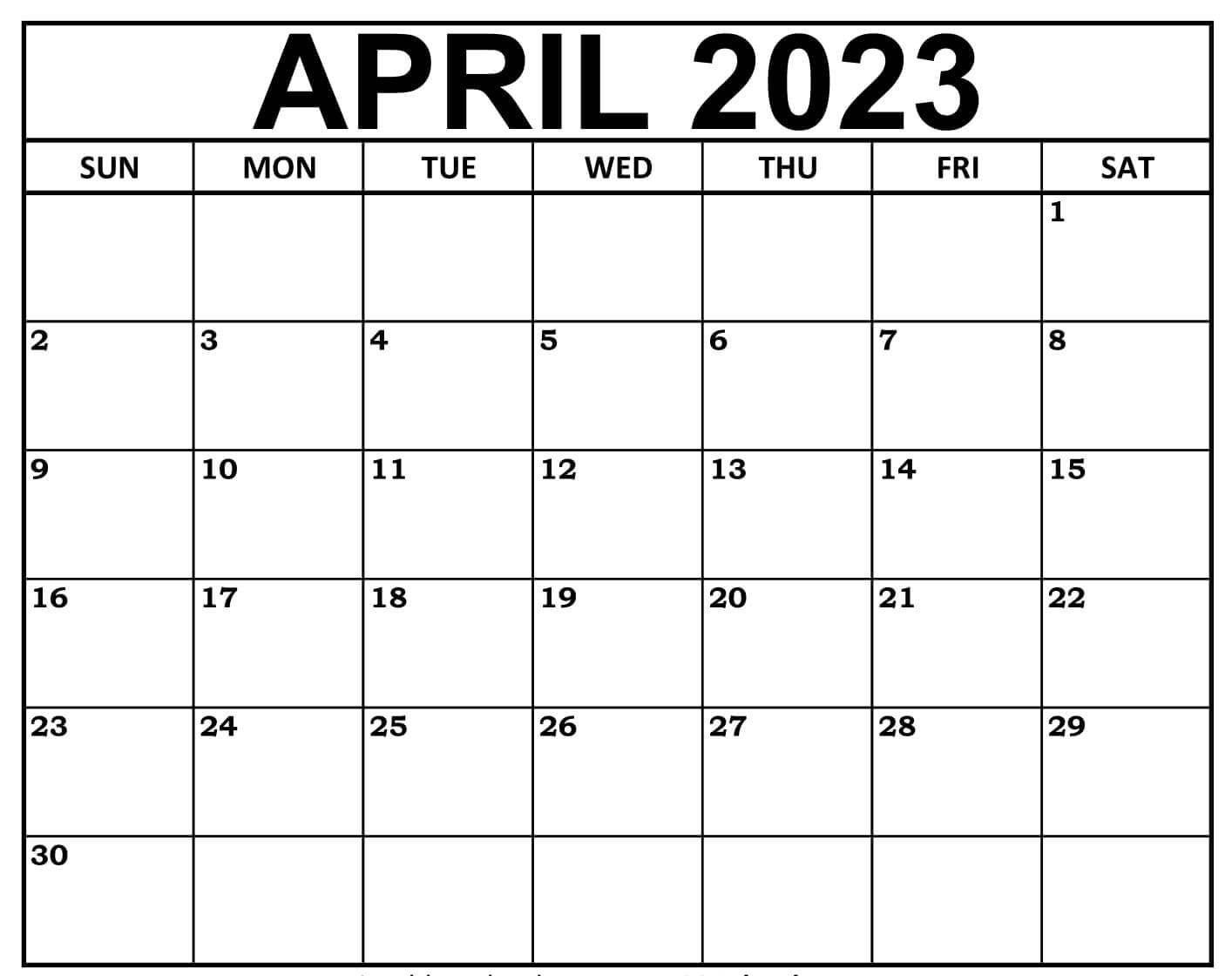 Printable April Calendar 2023