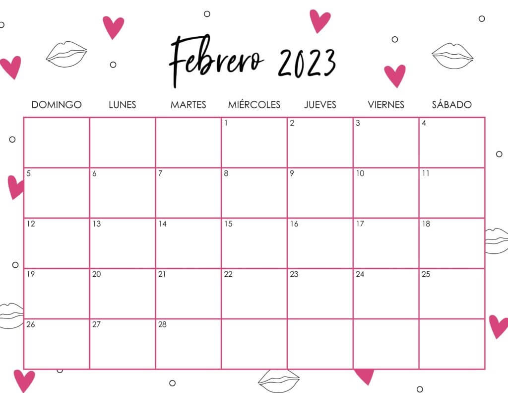 Printable February 2023 Calendar Cute Template