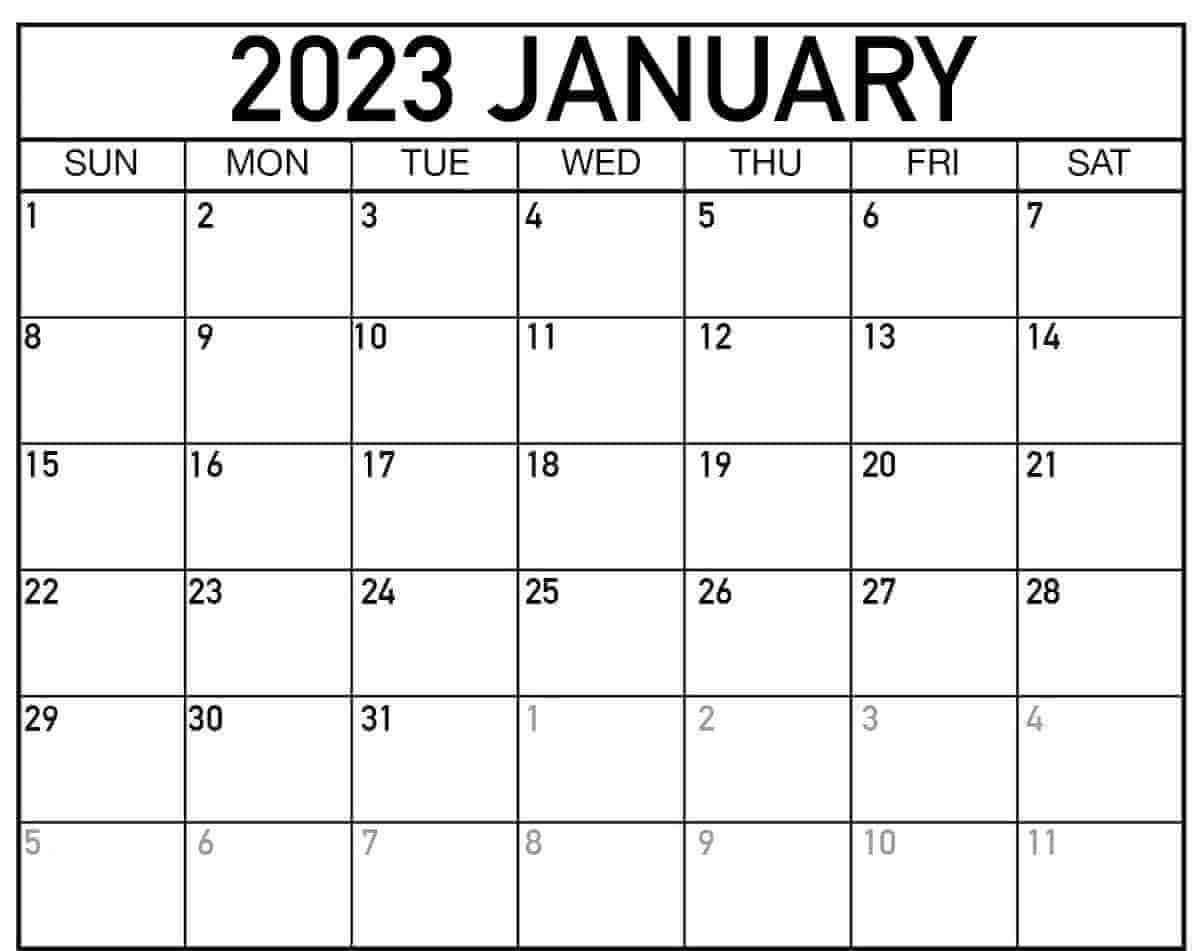 Printable January 2023 Calendar Free Download
