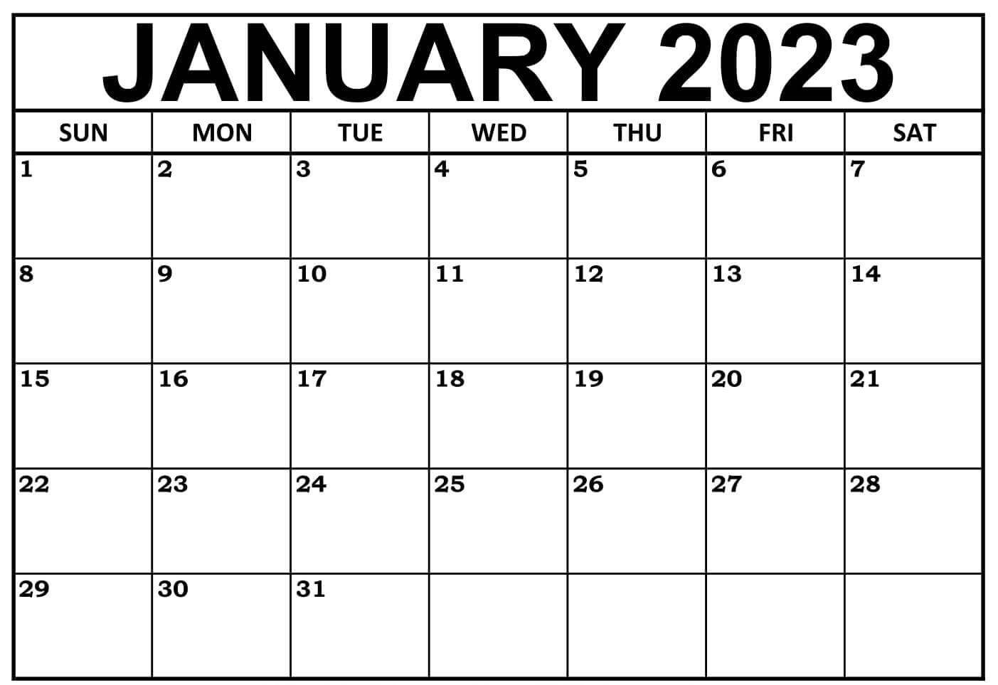 Printable January 2023 Calendar Template