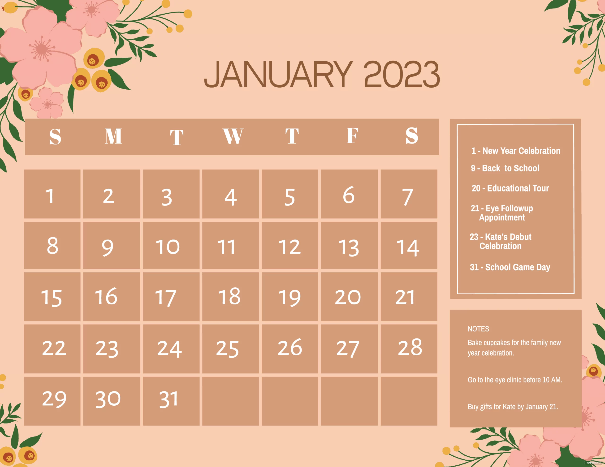 colorful january 2023 calendar