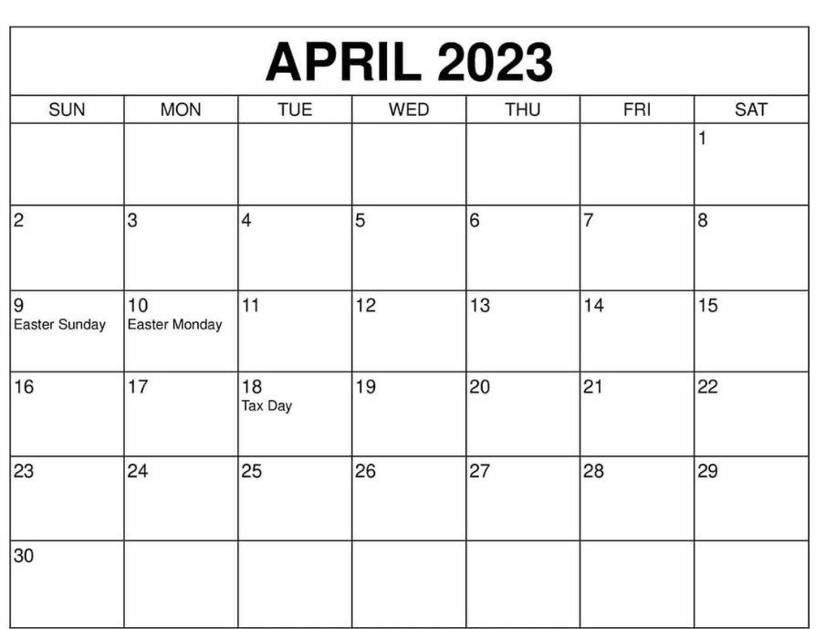 April Calendar 2023 with Holidays