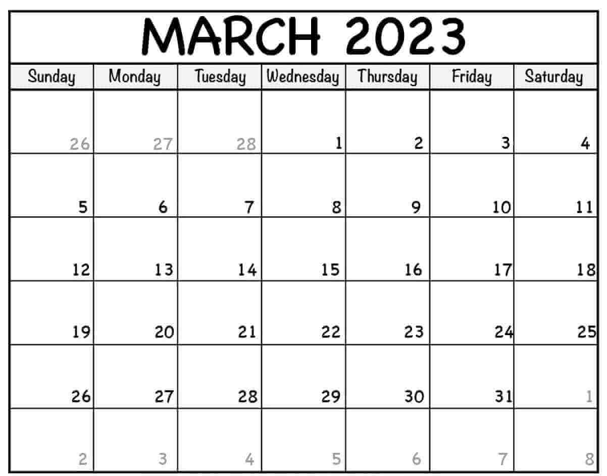 Blank March 2023 Calendar