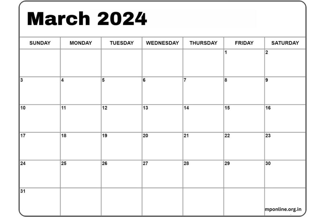 Blank March 2024 Calendar Template