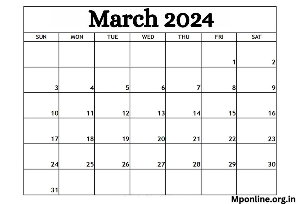 Blank March 2024 Printable Calendar