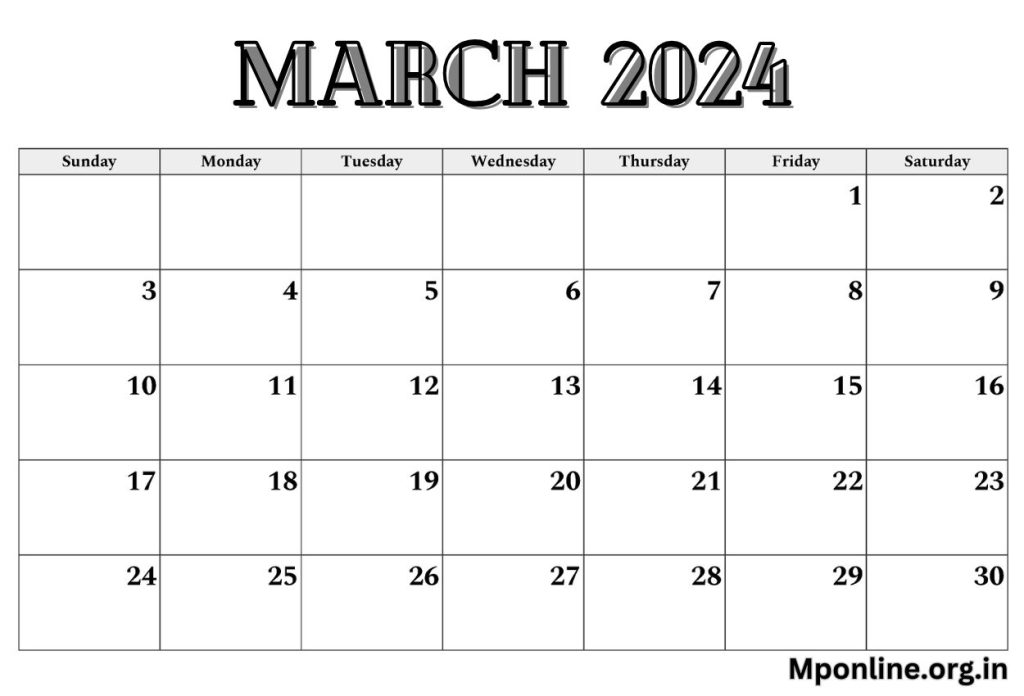 Blank March Calendar 2024 Doc Template