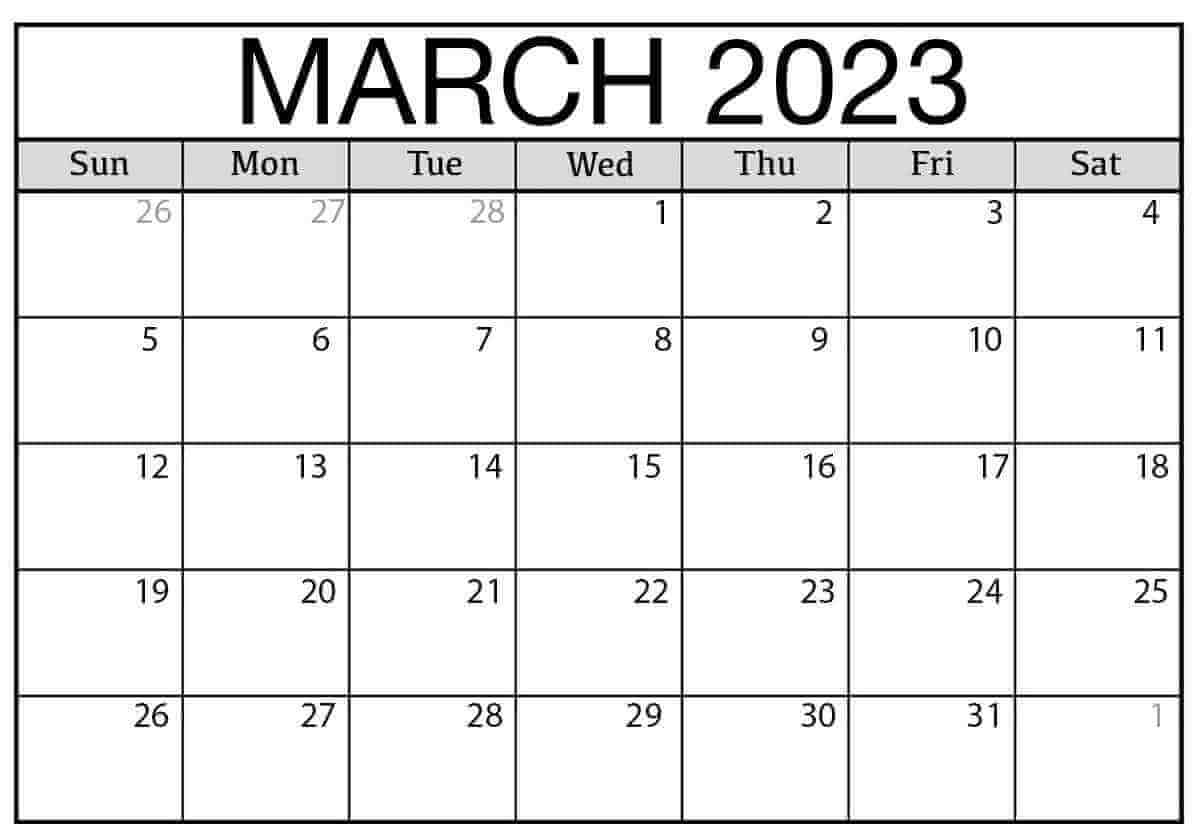 Free Printable Blank March 2023 Calendar