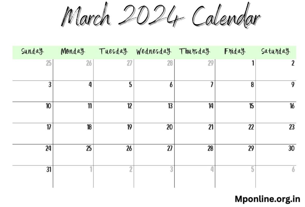 Free Printable Blank March 2024 Calendar