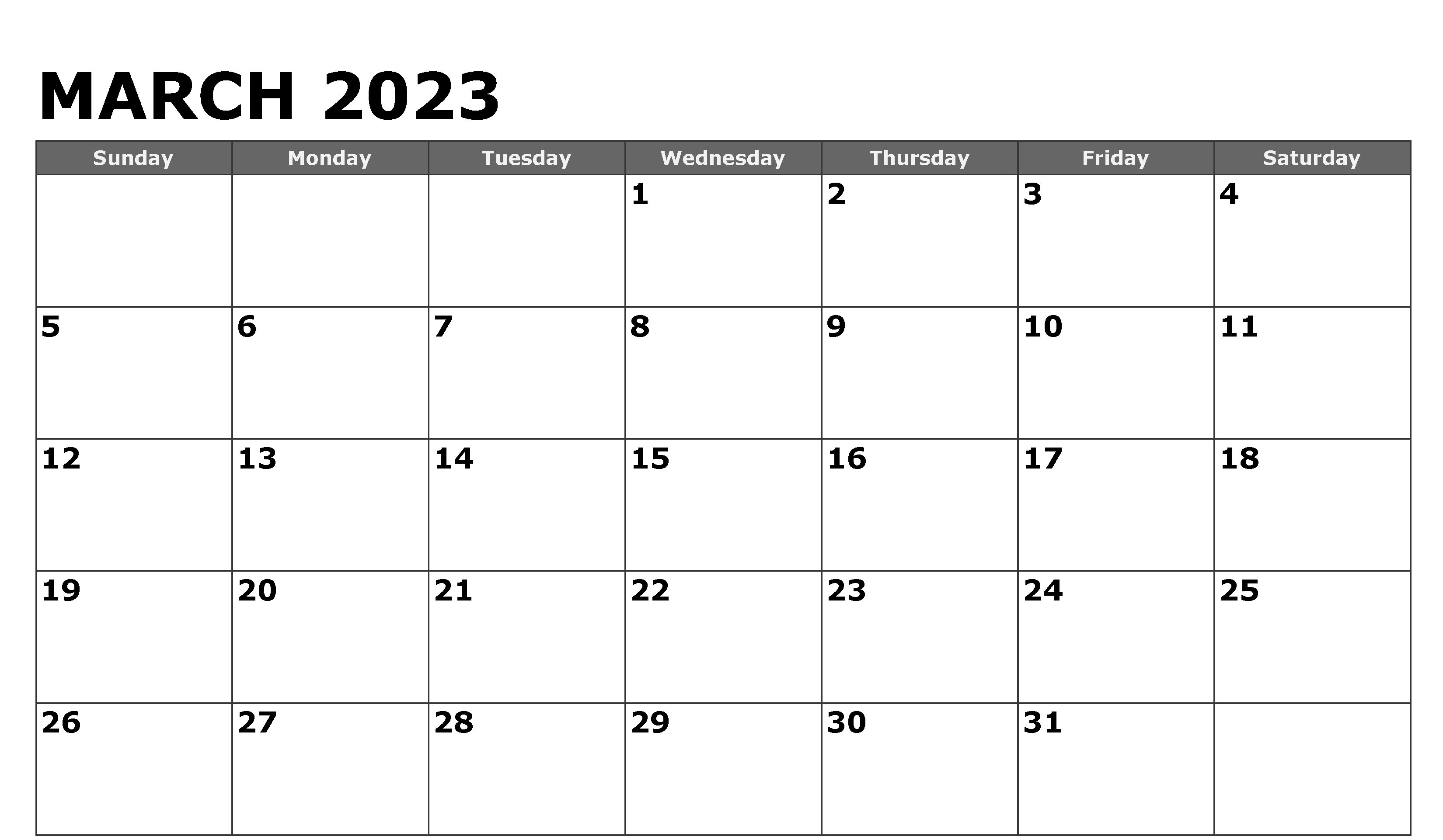 Free Printable Editable March 2023 Calendar
