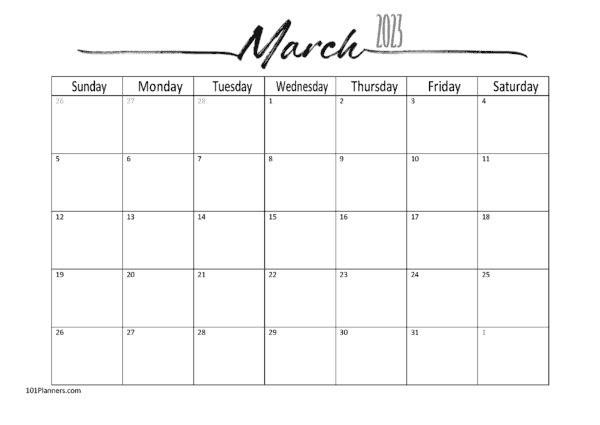 March 2023 Calendar Editable Free