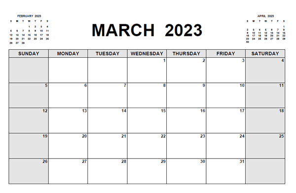 March 2023 Calendar Editable