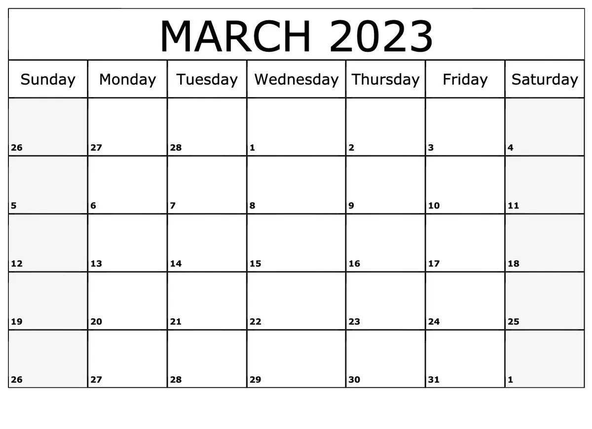 March 2023 Calendar Printable Template