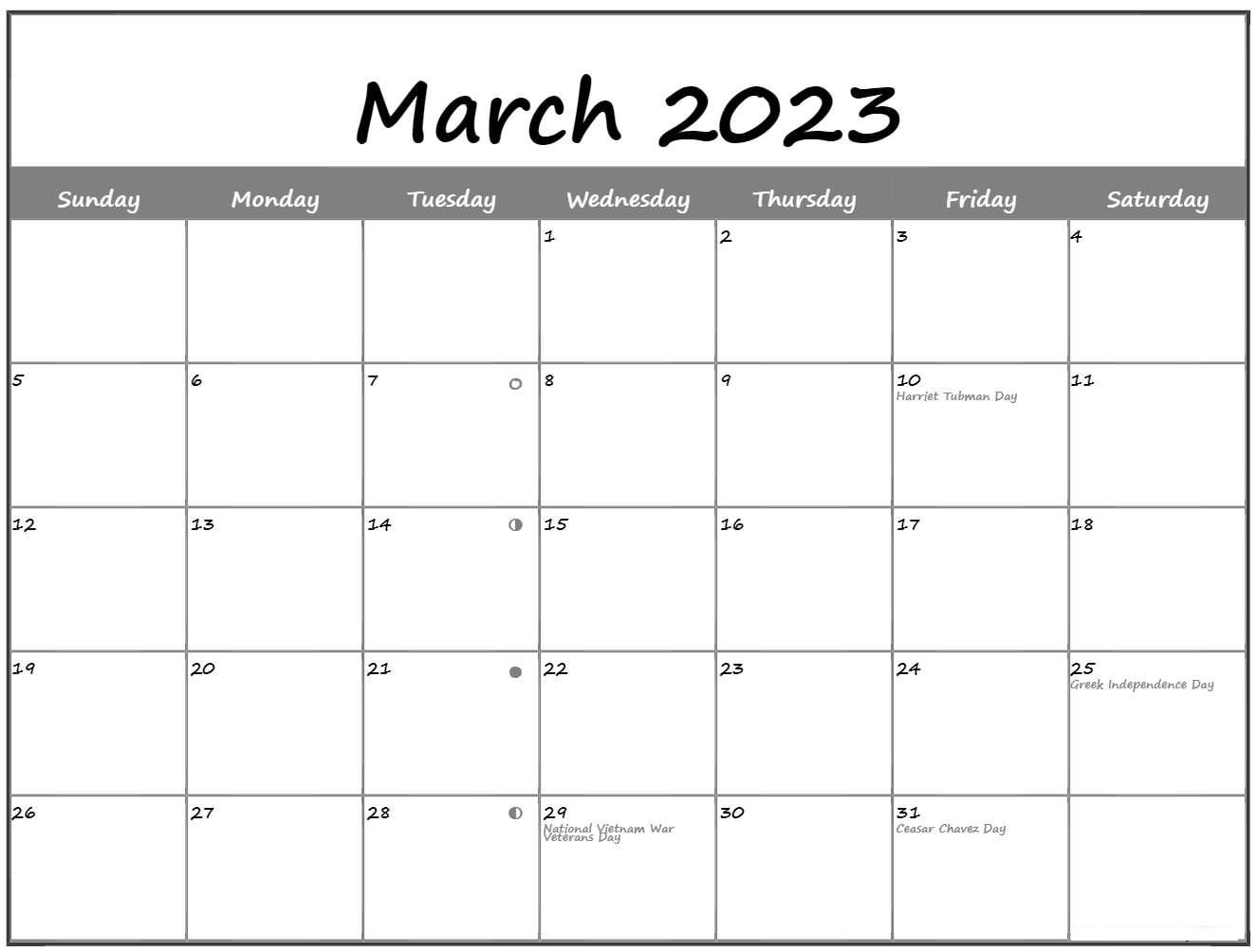 March 2023 calendar moon