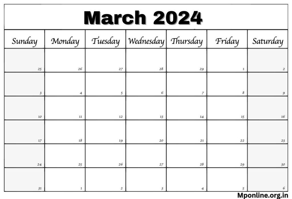 March 2024 Calendar Blank Page