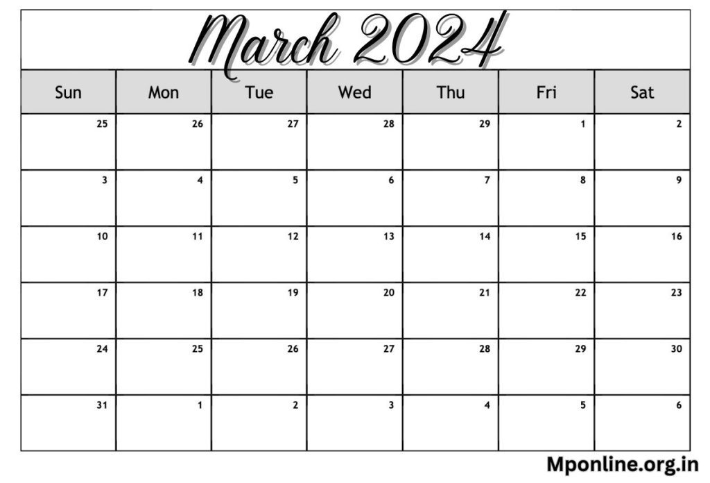 March 2024 Calendar Editable Word