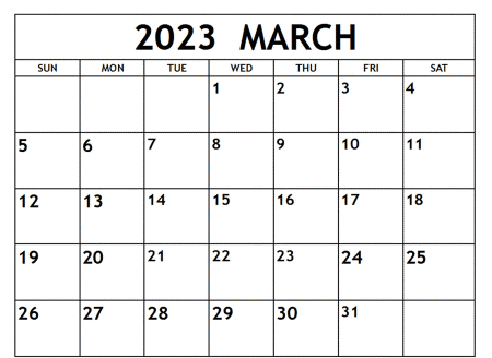 March Calendar 2023 Blank