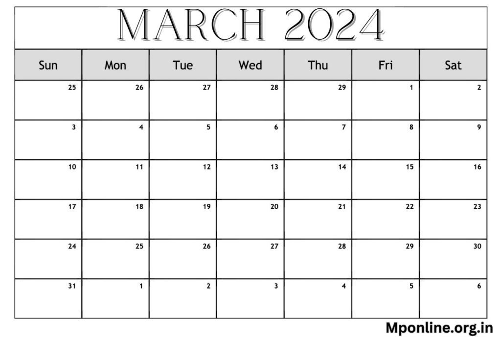 March Calendar 2024 Blank