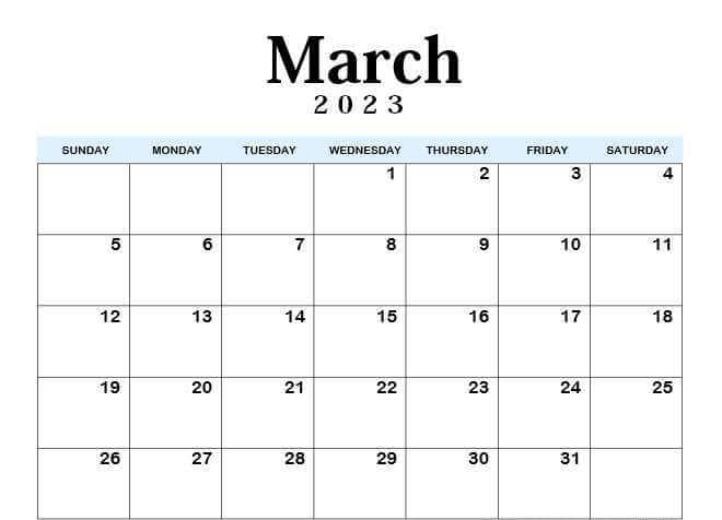 March editable 2023 calendar