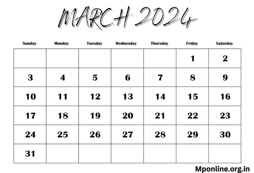 Printable March 2024 Calendar Blank Template