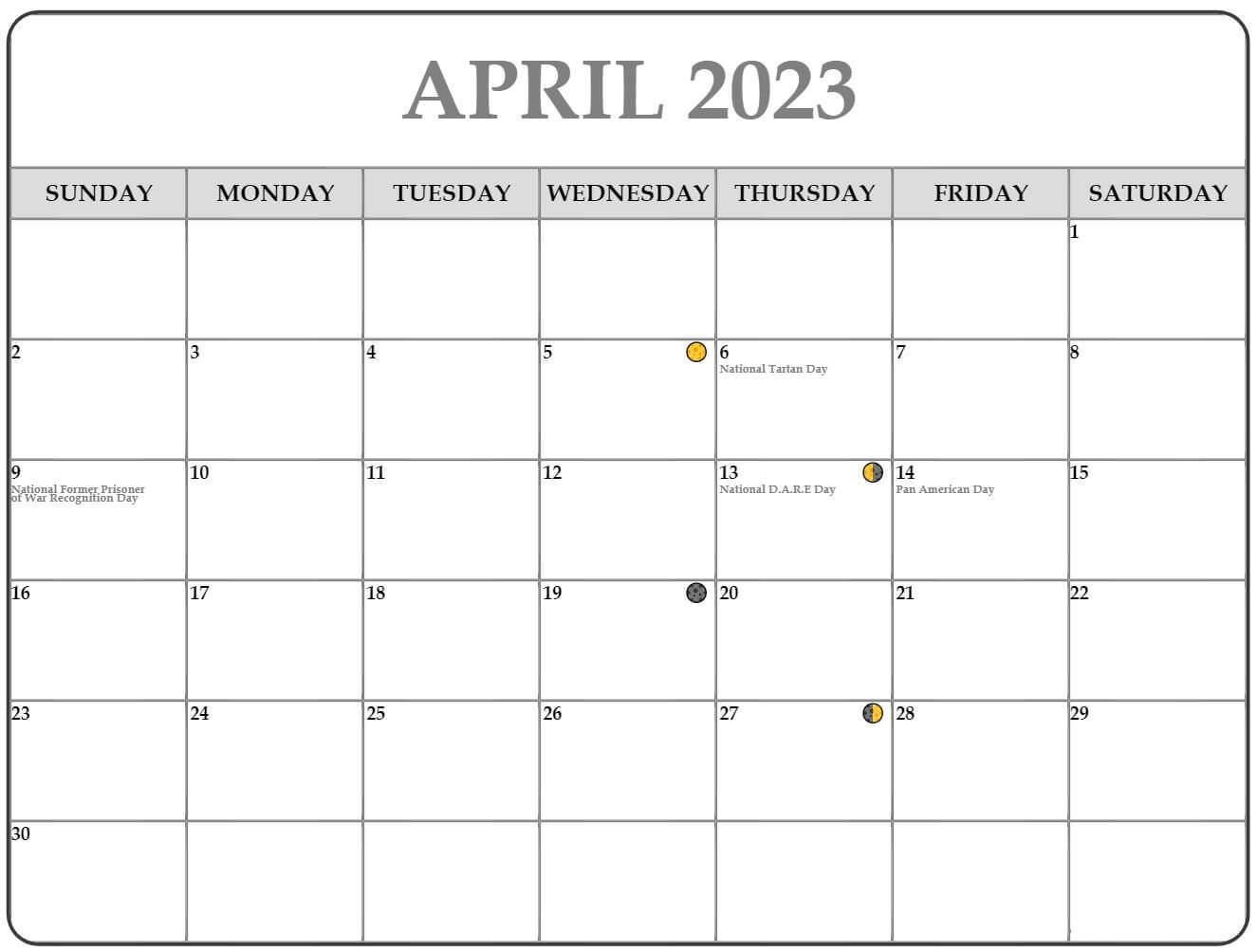 April Calendar 2023 Moon Phases