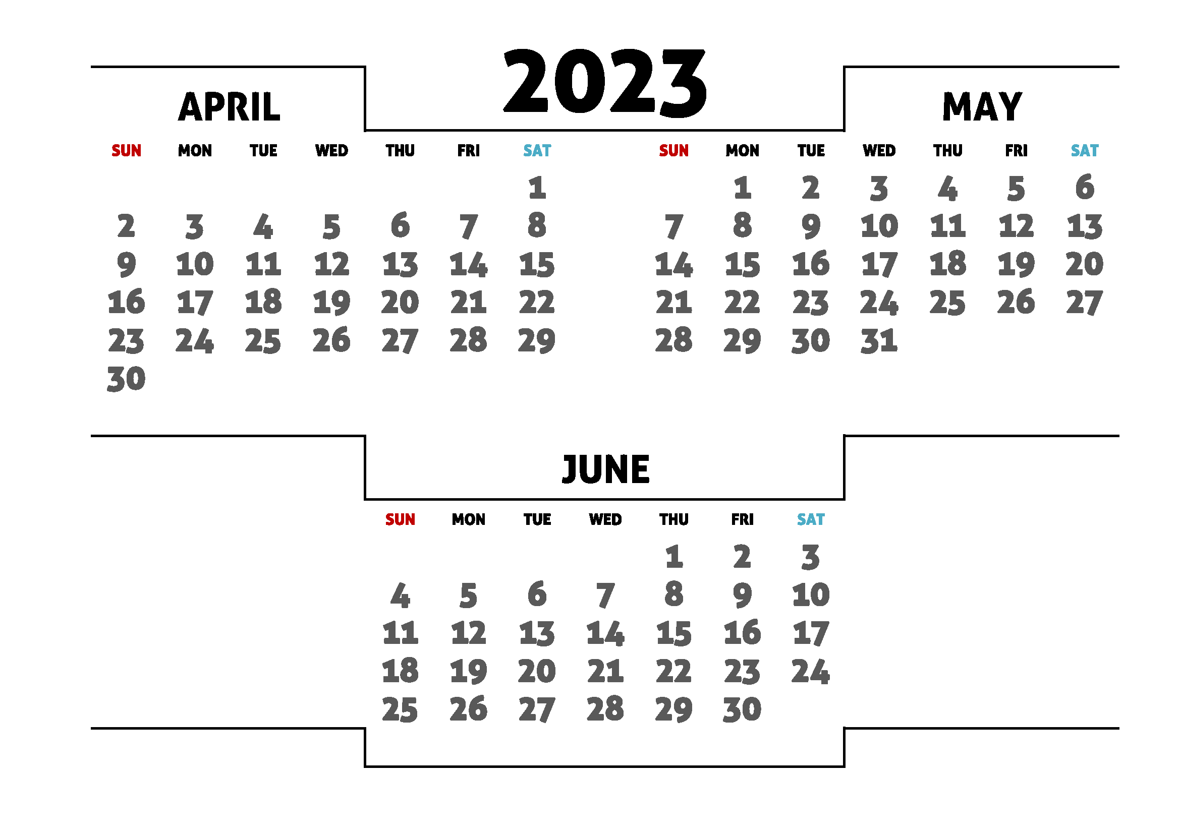 April May June Calendar 2023 Templates