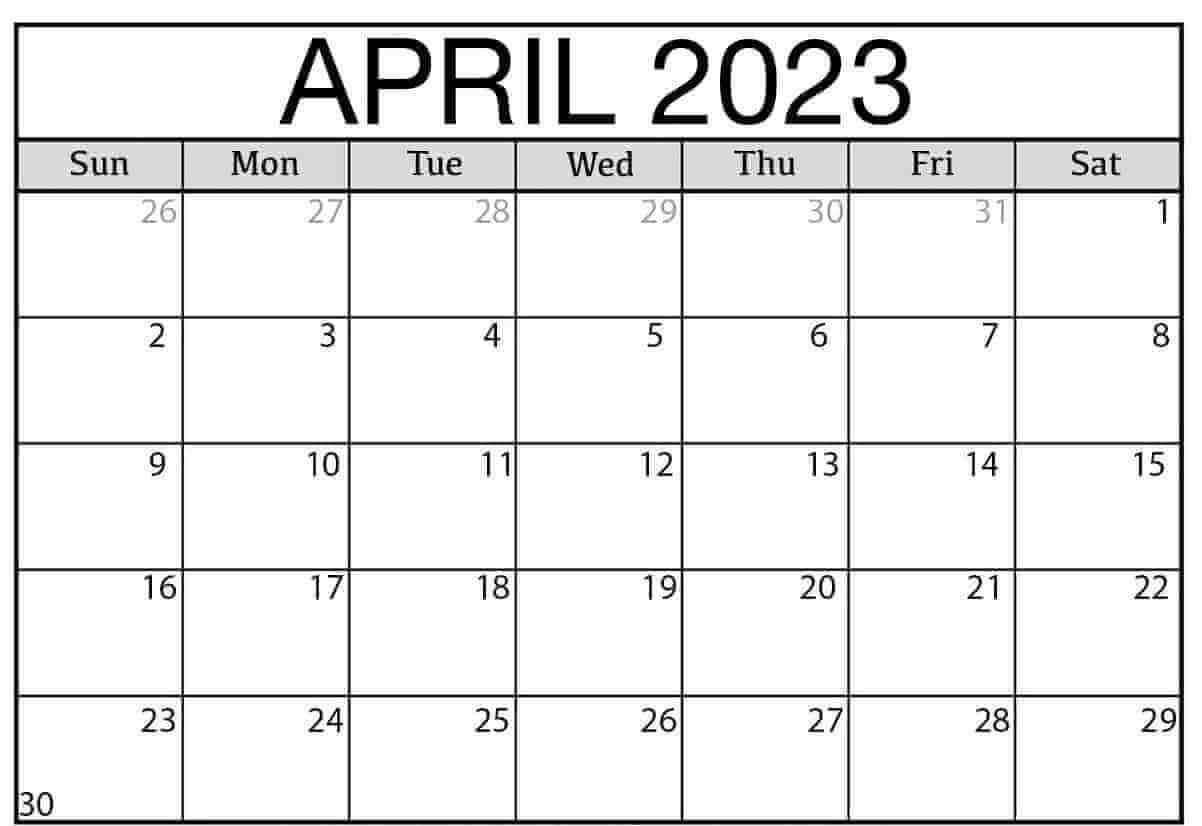 Blank April 2023 Calendar with Holidays