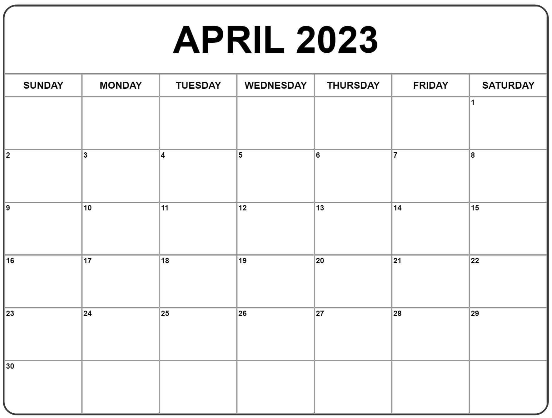 Blank April 2023 Calendar