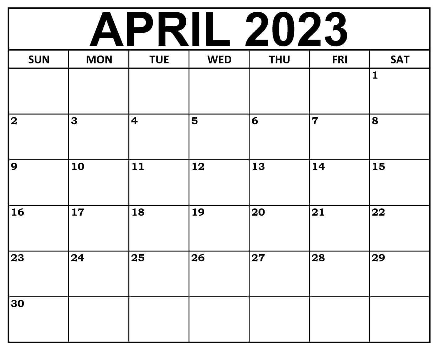 Fillable April 2023 Calendar Template With Notes