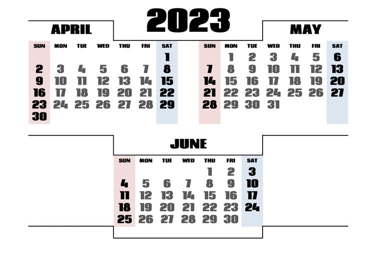 Printable April May June 2023 Calendar Templates